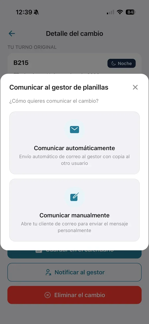 Comunicar el cambio al gestor